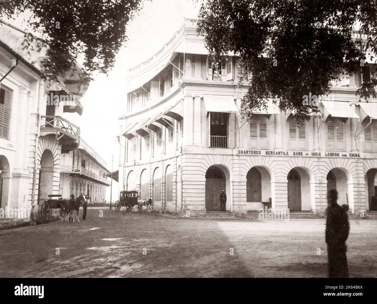 Bank buildings, Singapore city, c.1880's Stock Photo
