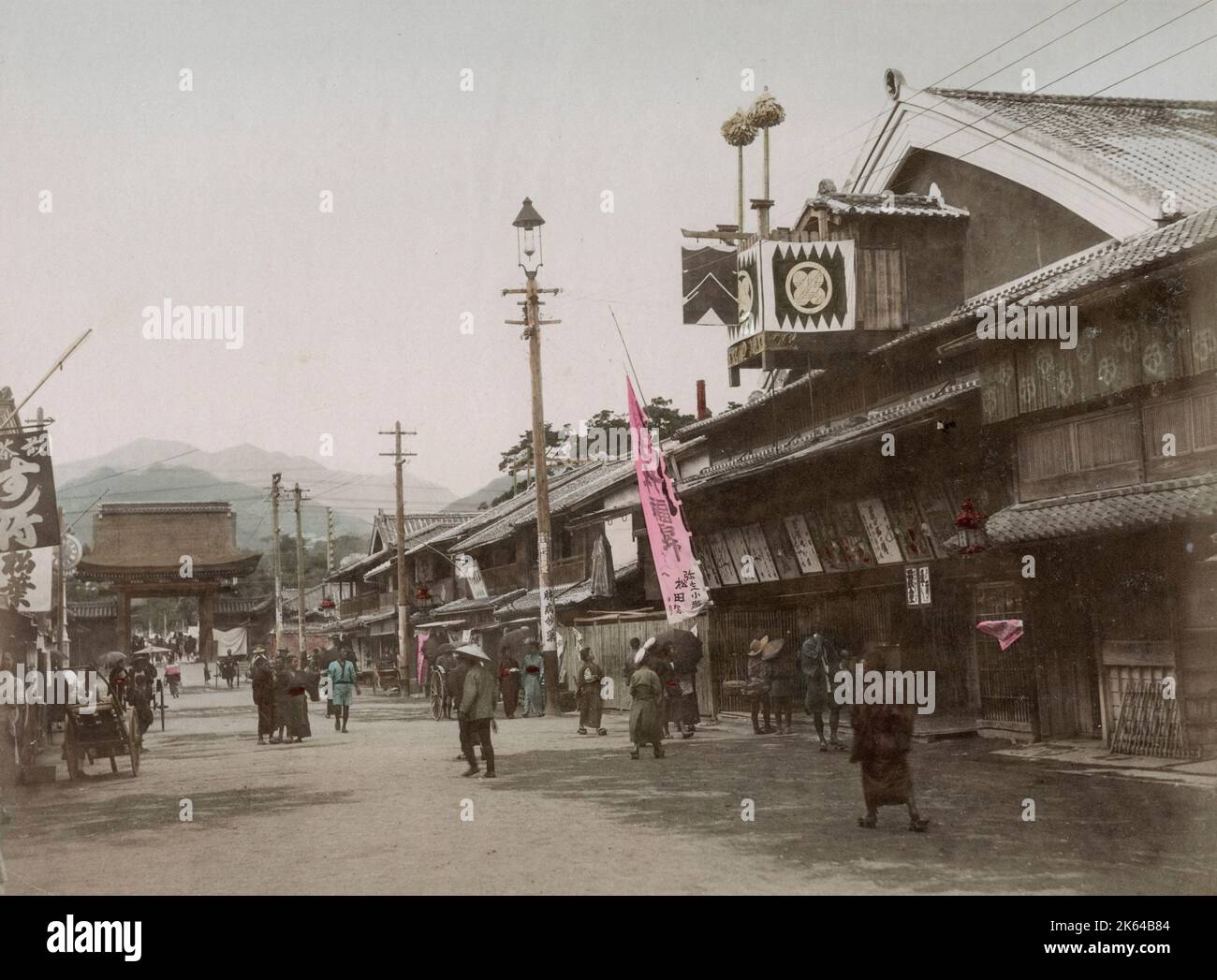 19th century vintage photograph - street view and front of the Nanko