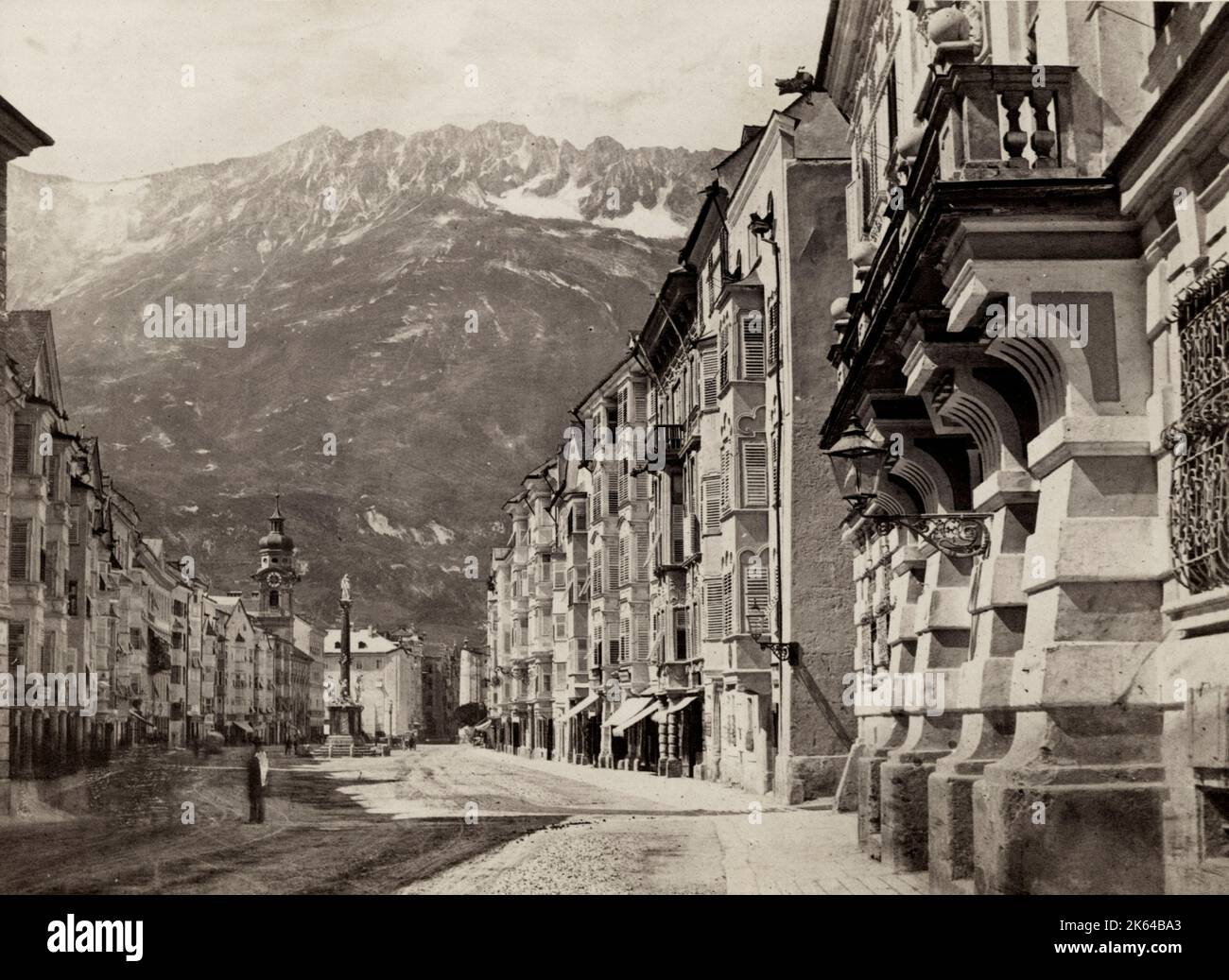 19th century vintage photograph Innsbruck street scene. Innsbruck