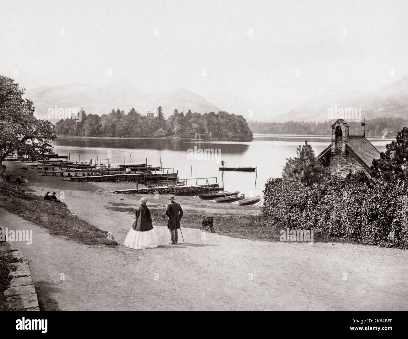 The boat house, Derwent Water, Keswick, Cumbria, c.1870's Stock Photo