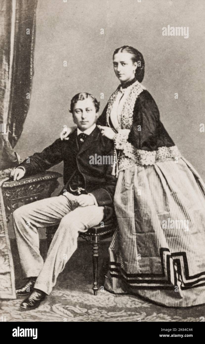 Vintage 19th century  photograph: His Royal Highness Prince Edward, Prince of Wales, later King Edward 7th, with his wife, Princess Alexandra of Denmark. Stock Photo