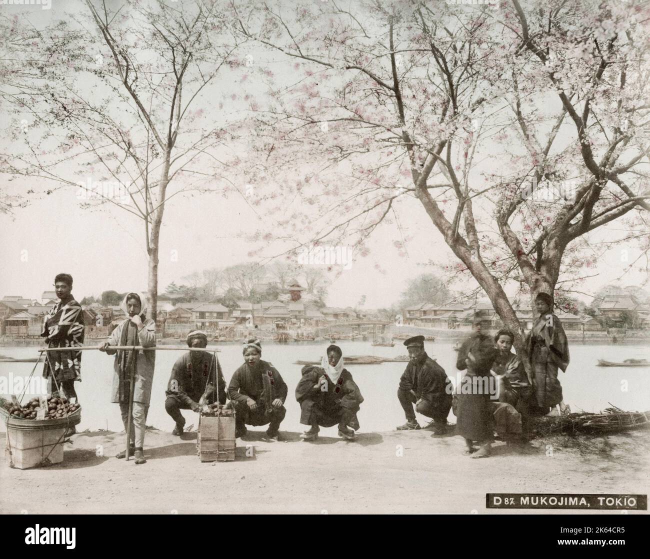 19th century vintage photograph: porters at Mukojima, Tokyo. Stock Photo