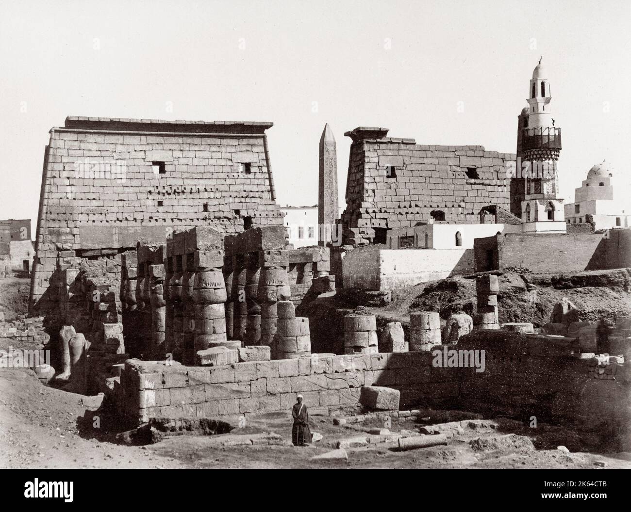 19th century vintage photograph: ruins of the ancient temple at Luxor, Egypt, image c.1880's Stock Photo