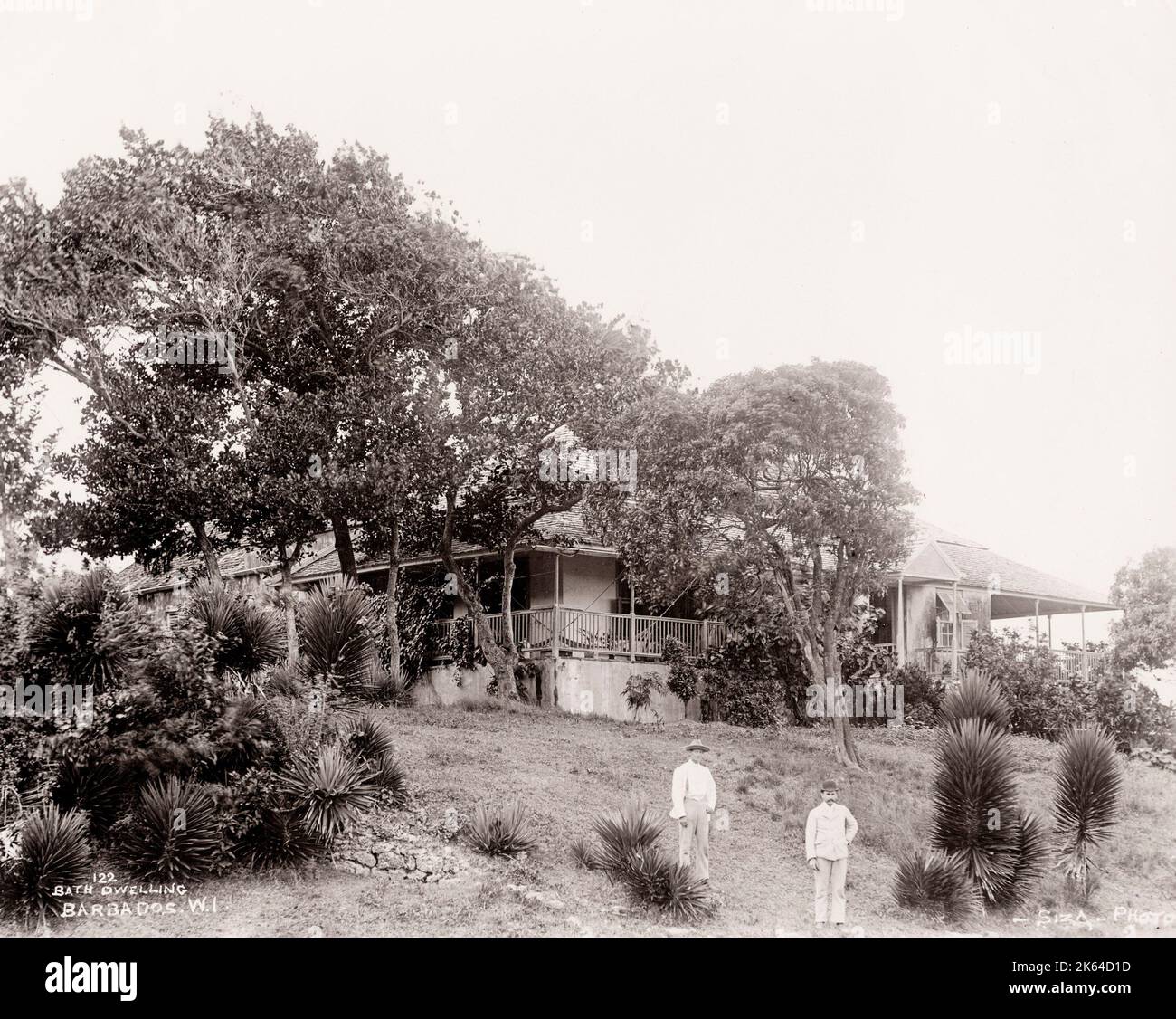 Vintage 19th century photograph: bath house, Barbados, West Indies. Stock Photo