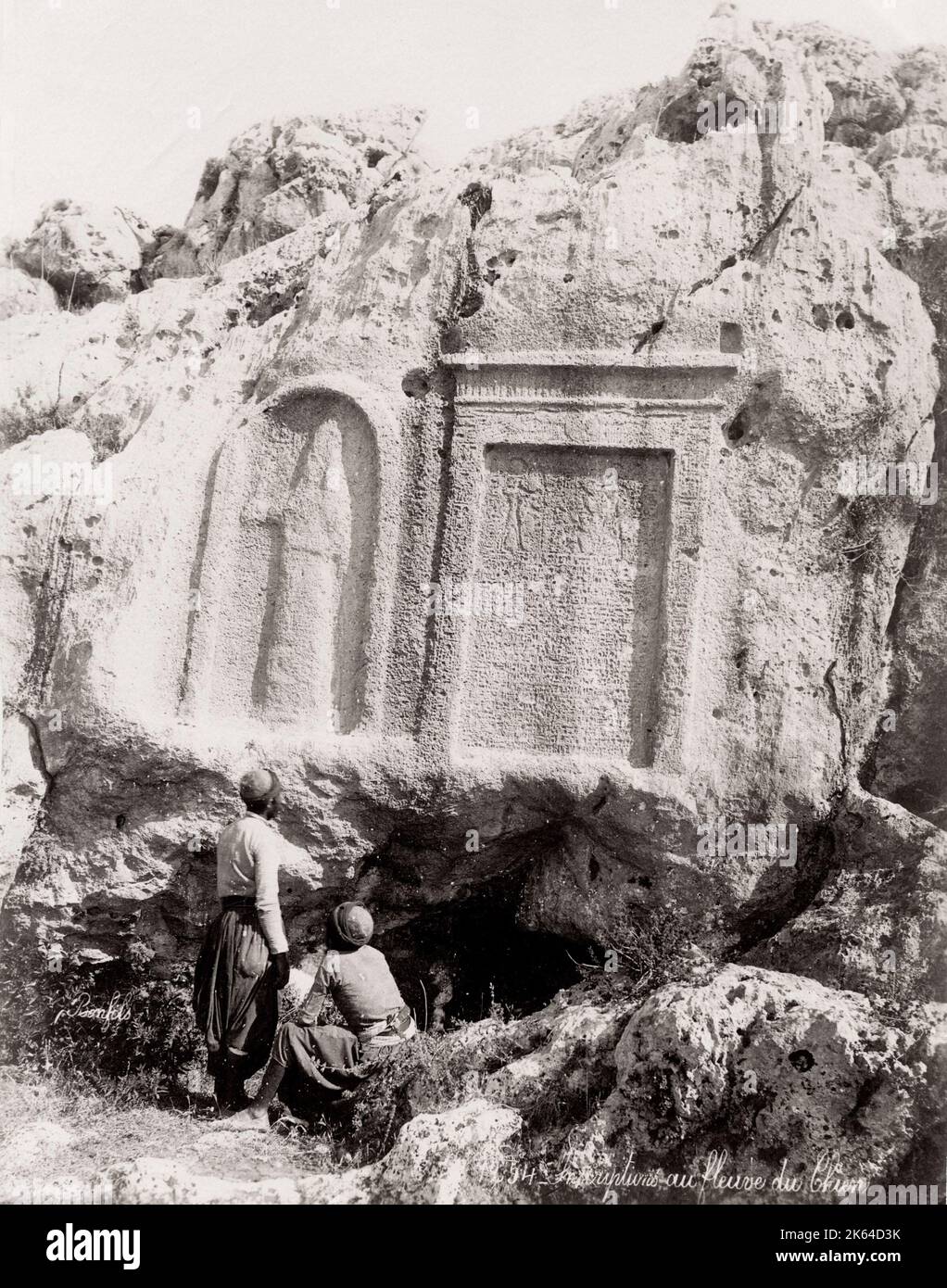 Vintage 19th century photograph The commemorative stelae of Nahr el