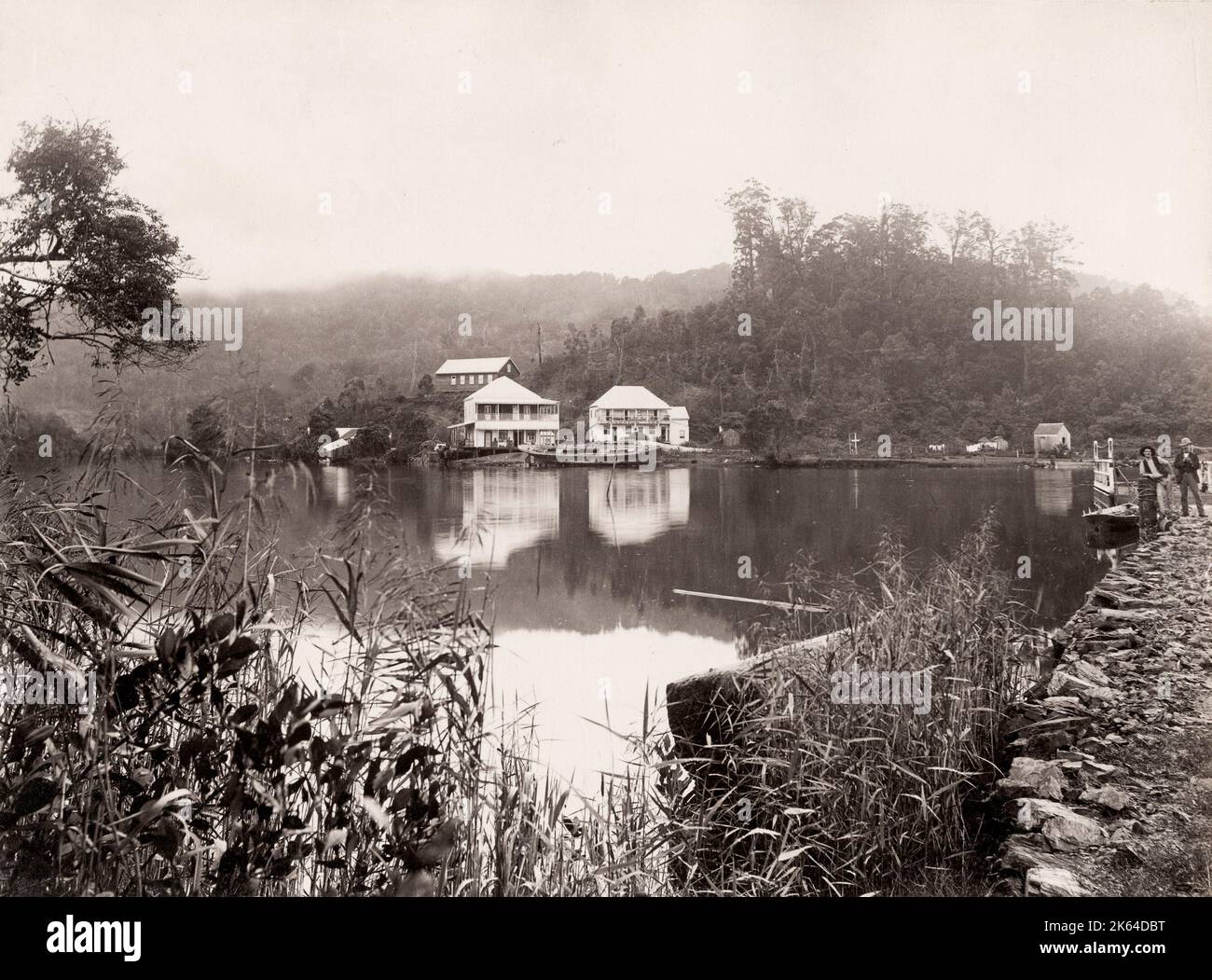 Vintage 19th century photograph: River scenery, Brisbane, Australia Stock Photo