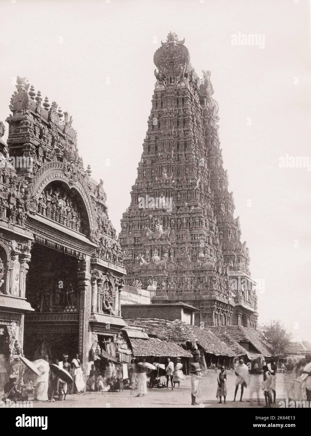 Vintage 19th century photograph: temple and street scene ...