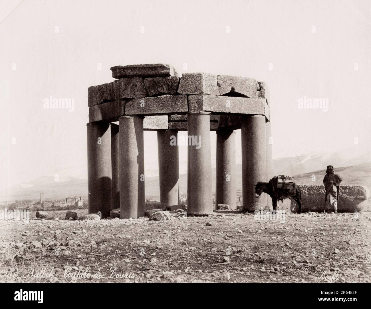 Vintage 19th century photograph: Qubba, kubbet and koubba, islamic tomb, Duris, Douris, Baalbek area, Lebanon. Stock Photo