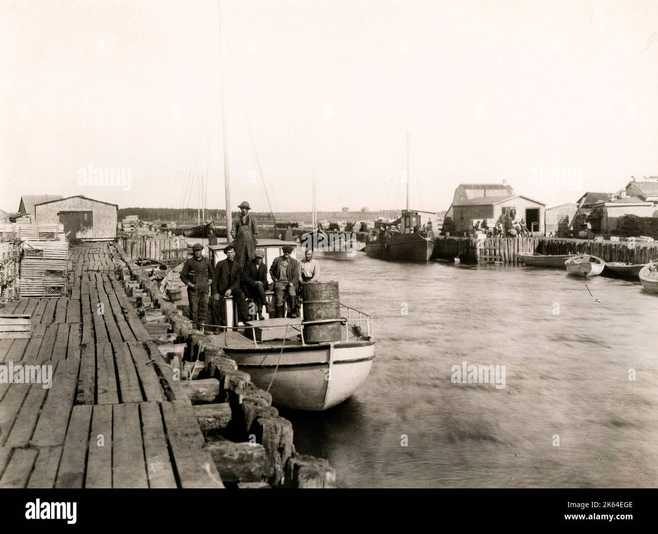 Early 20th century vintage press photograph boats in harbour, Tignish