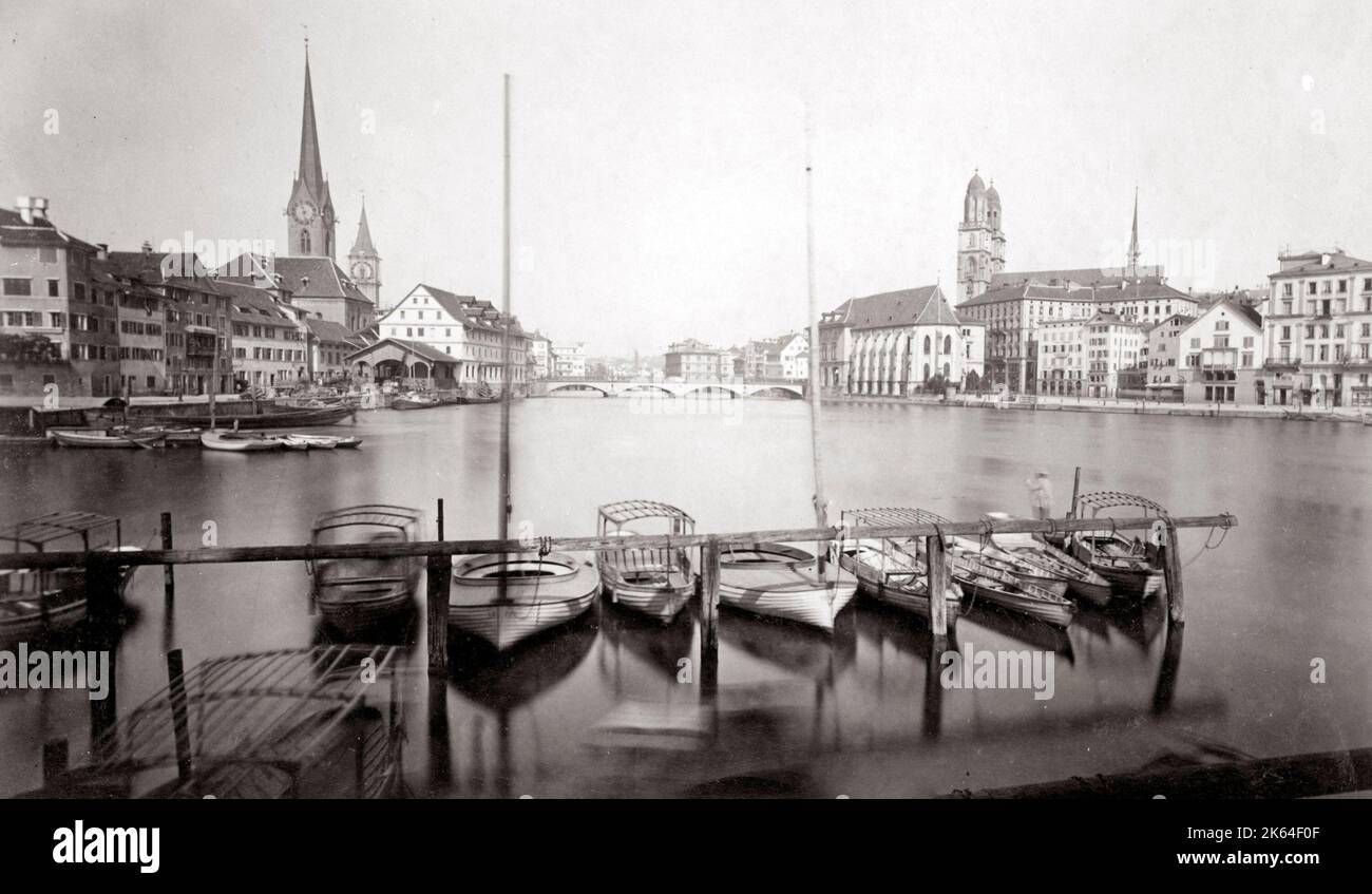 Small boats at Zurich, Switzerland, c.1890 Stock Photo
