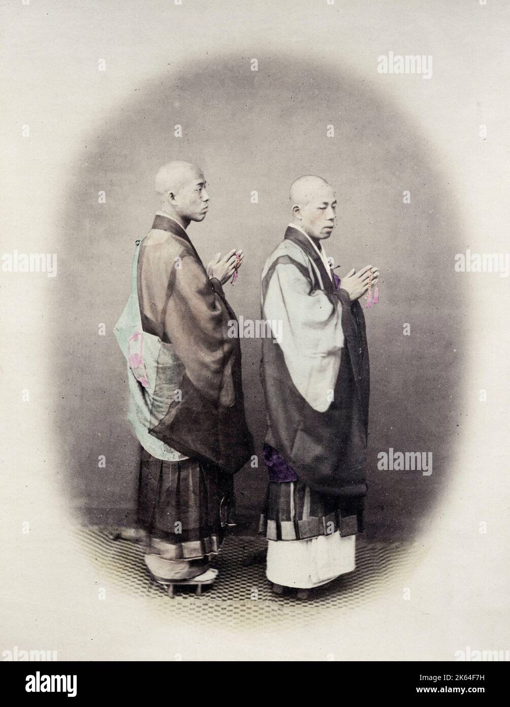 1860's Japan - portrait of buddhist priests Felice or Felix Beato (1832 - 29 January 1909),  Italian-British photographer working mostly in India, Japan, China Stock Photo