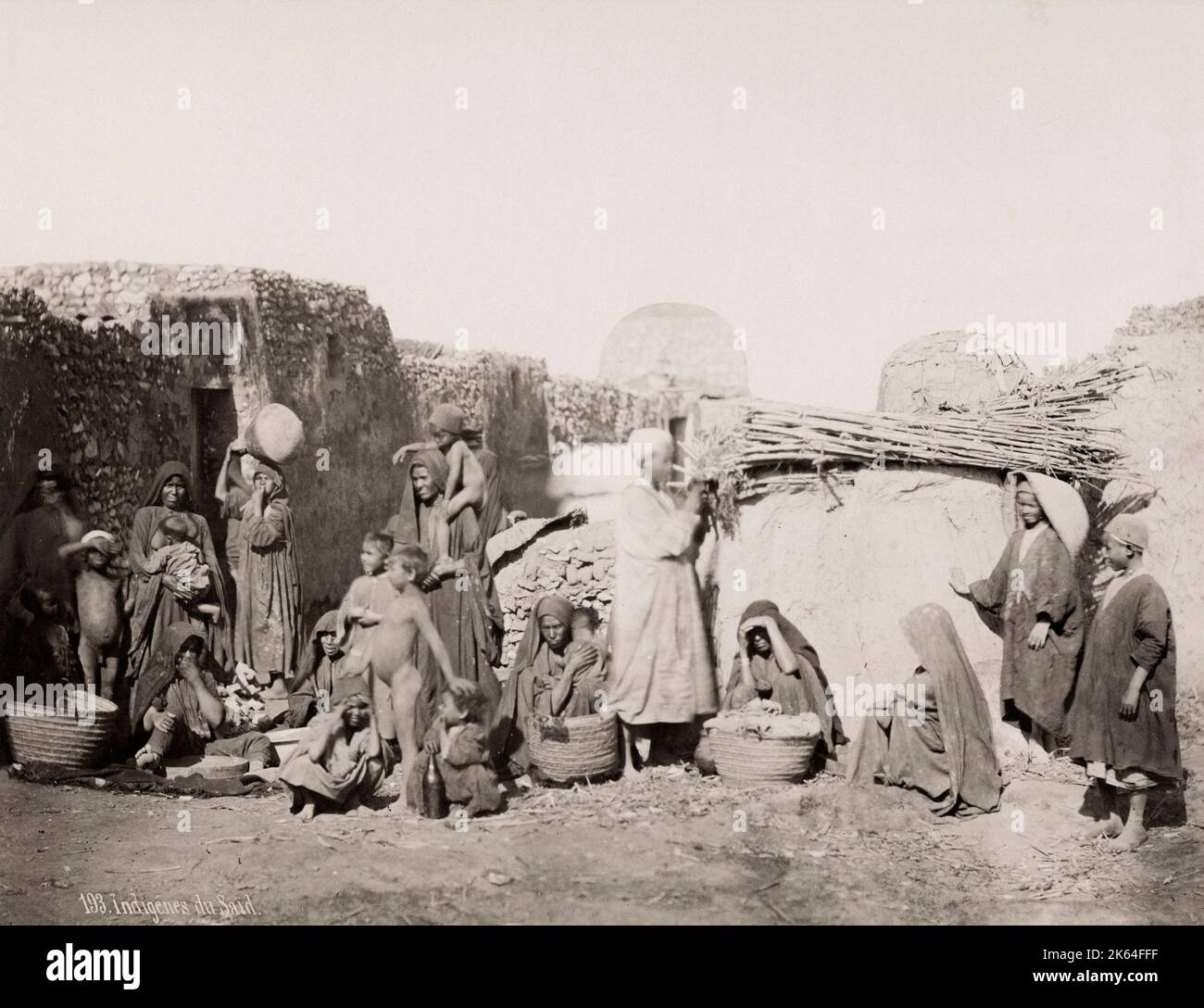 19th century vintage photograph: indigenous group, southern Egypt ...