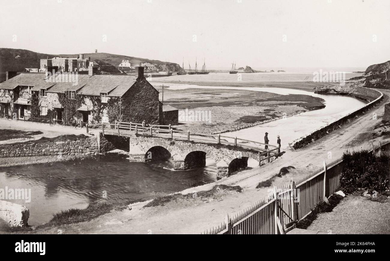 Vintage 19th century photograph: the old bridge, Bude, Cornwall, England. Stock Photo