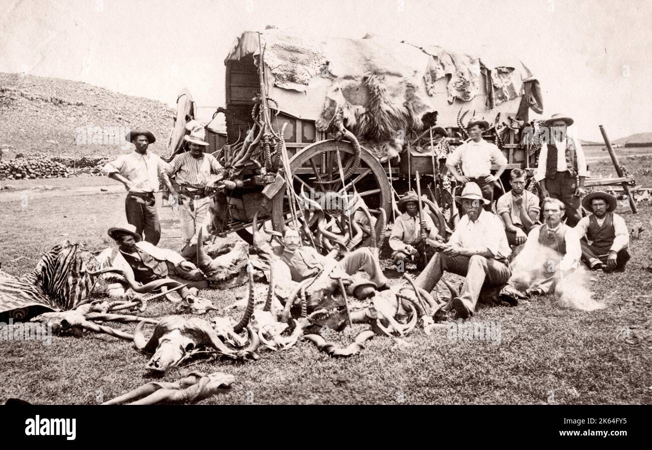 Big game hunters with guns and trophies, South Africa, c.1890's. Stock Photo