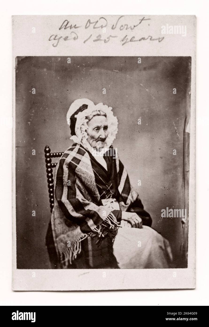 c.1870's, very old woman, caption claims 125 years old. Stock Photo