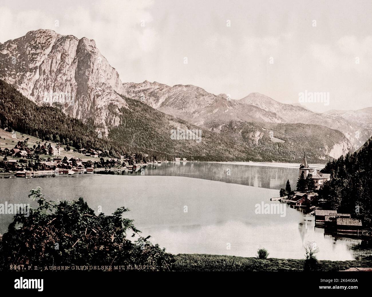 Vintage 19th century / 1900 photograph: Grundlsee, a municipality in the Liezen District of Styria, Austria. Stock Photo