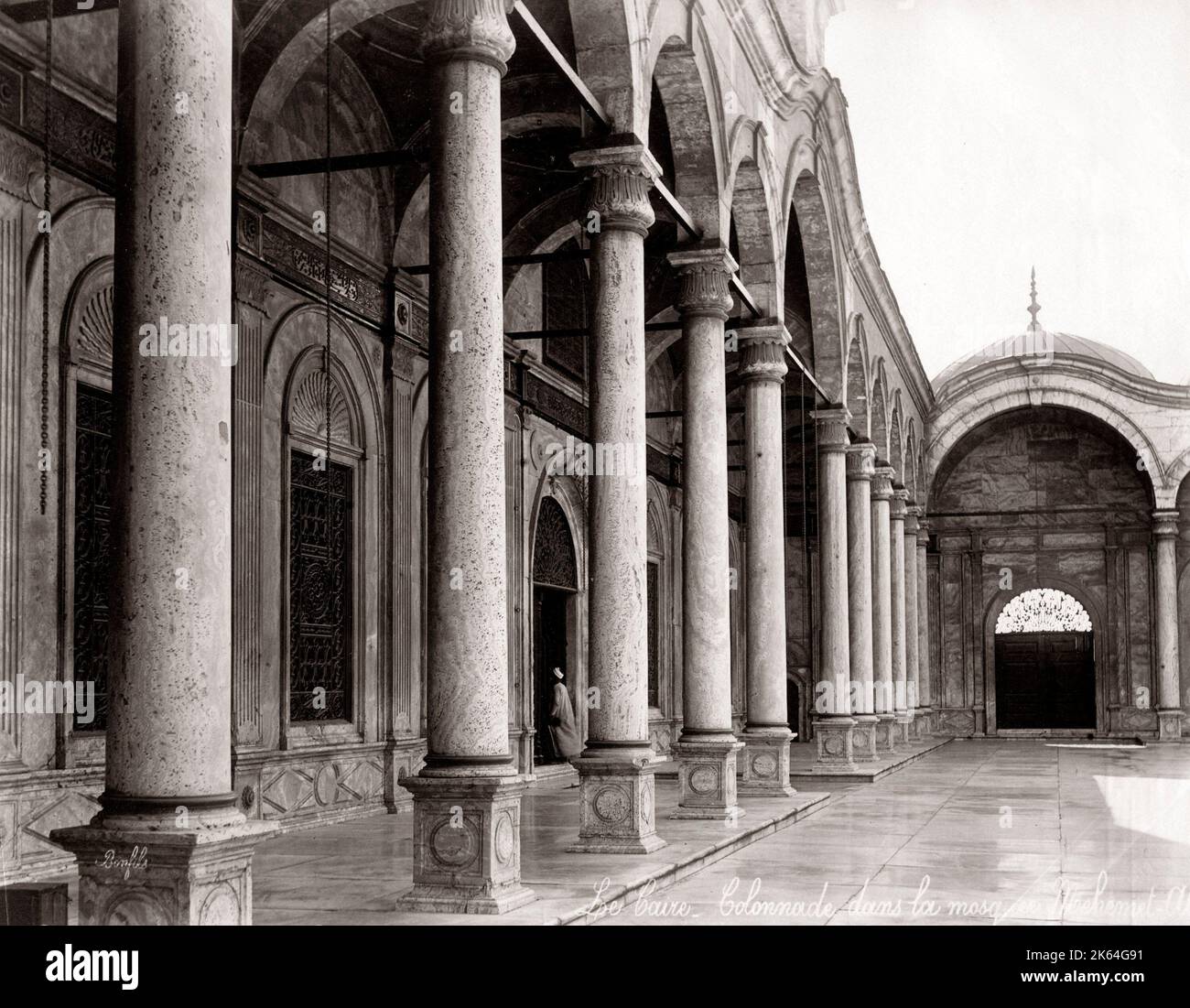Marble colonnade, Mosque of Muhammd Ali, Cairo, c.1880's Stock Photo