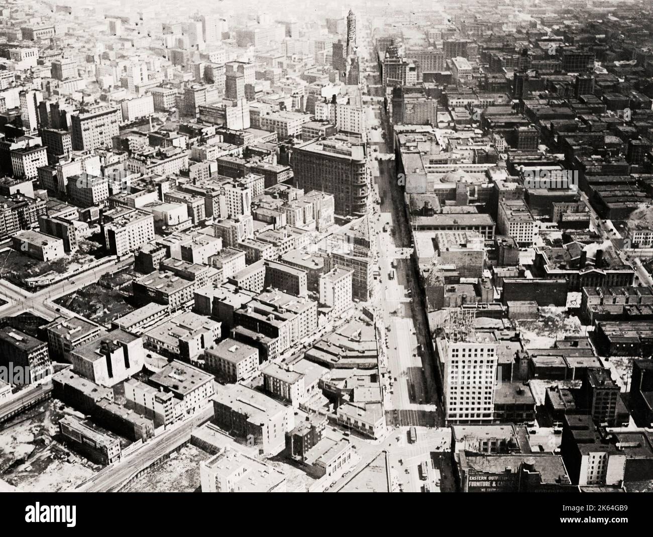 Vintage early 20th century press photograph: California Street, San Francisco, aerial view, 1920's. Stock Photo