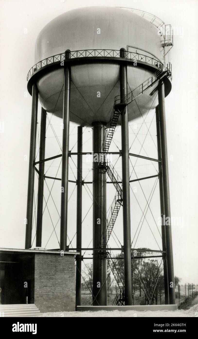 A Horton Ellipsoidal Steel water storage tank (which can hold 500,000 gallons), built by Motherwell Bridge and Engineering Company Limited of Motherwell, Scotland - on site at the Dunstable works of Vauxhall Motors. Stock Photo