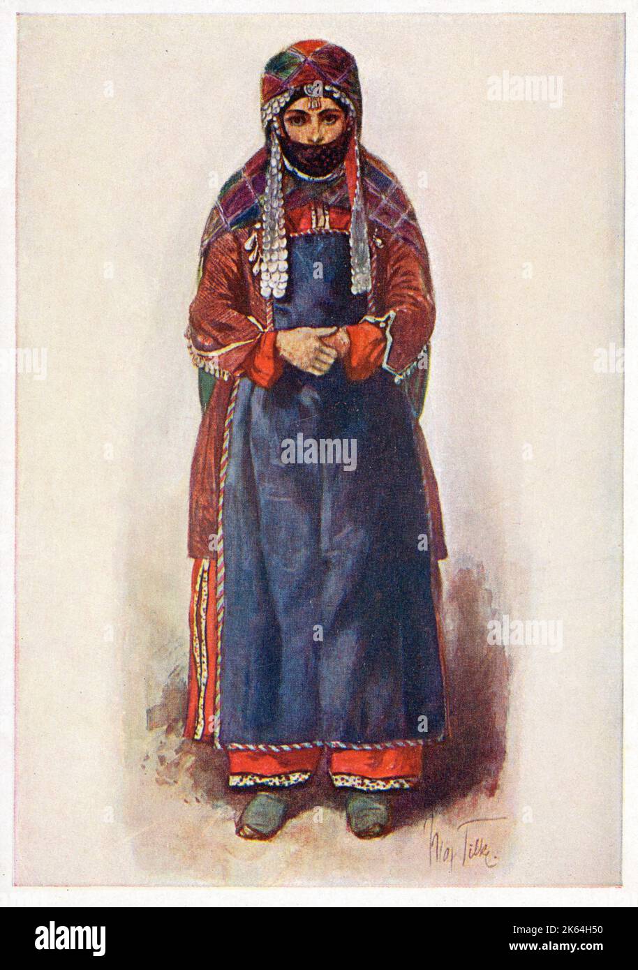 People of the Caucasus series by Max Karl Tilke - Turko-Tatar Woman from Sheki (Shaki - formerly Nukha), Azerbaijan. Stock Photo