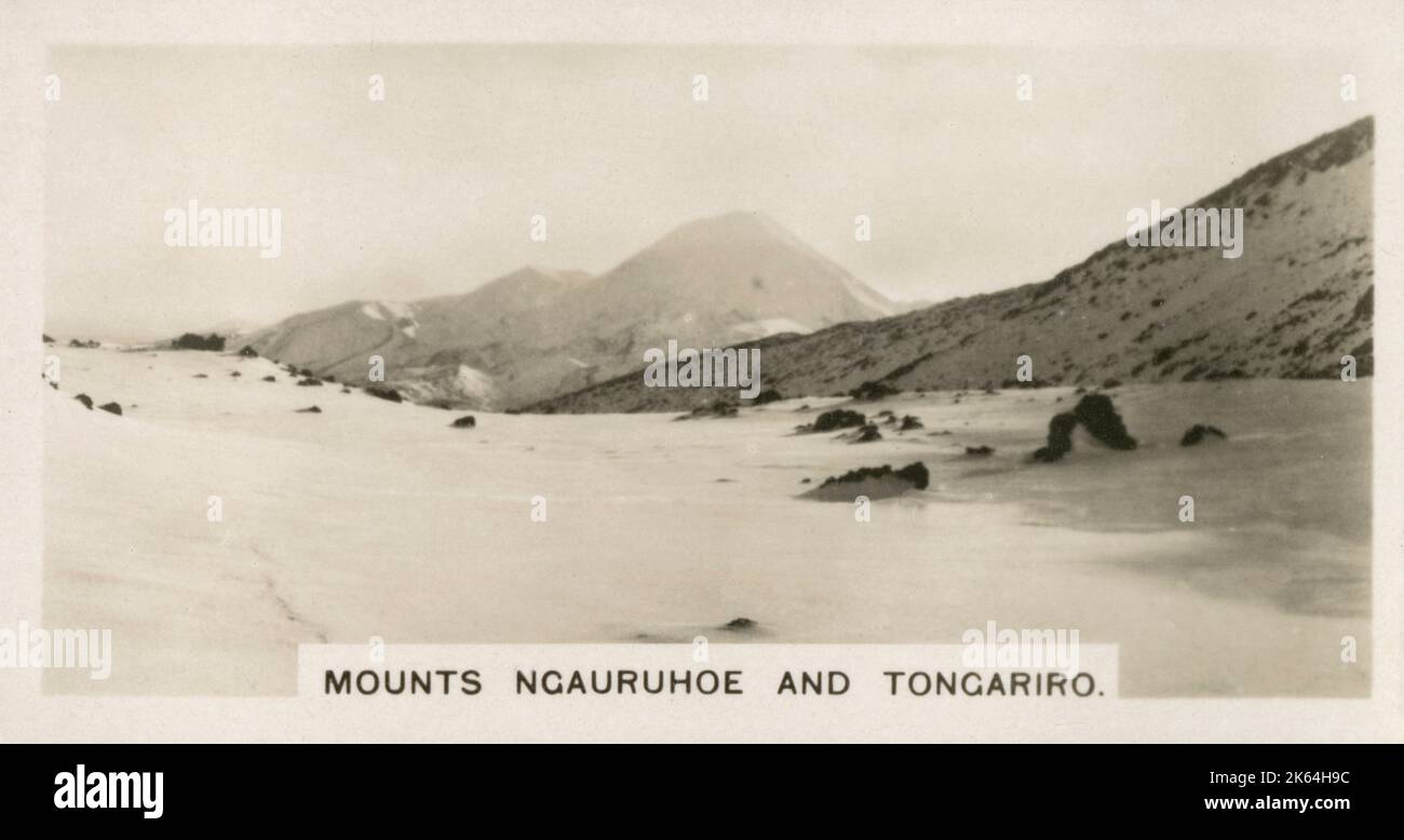 New Zealand - Mounts Ngauruhoe and Tongariro     Date: 1930 Stock Photo