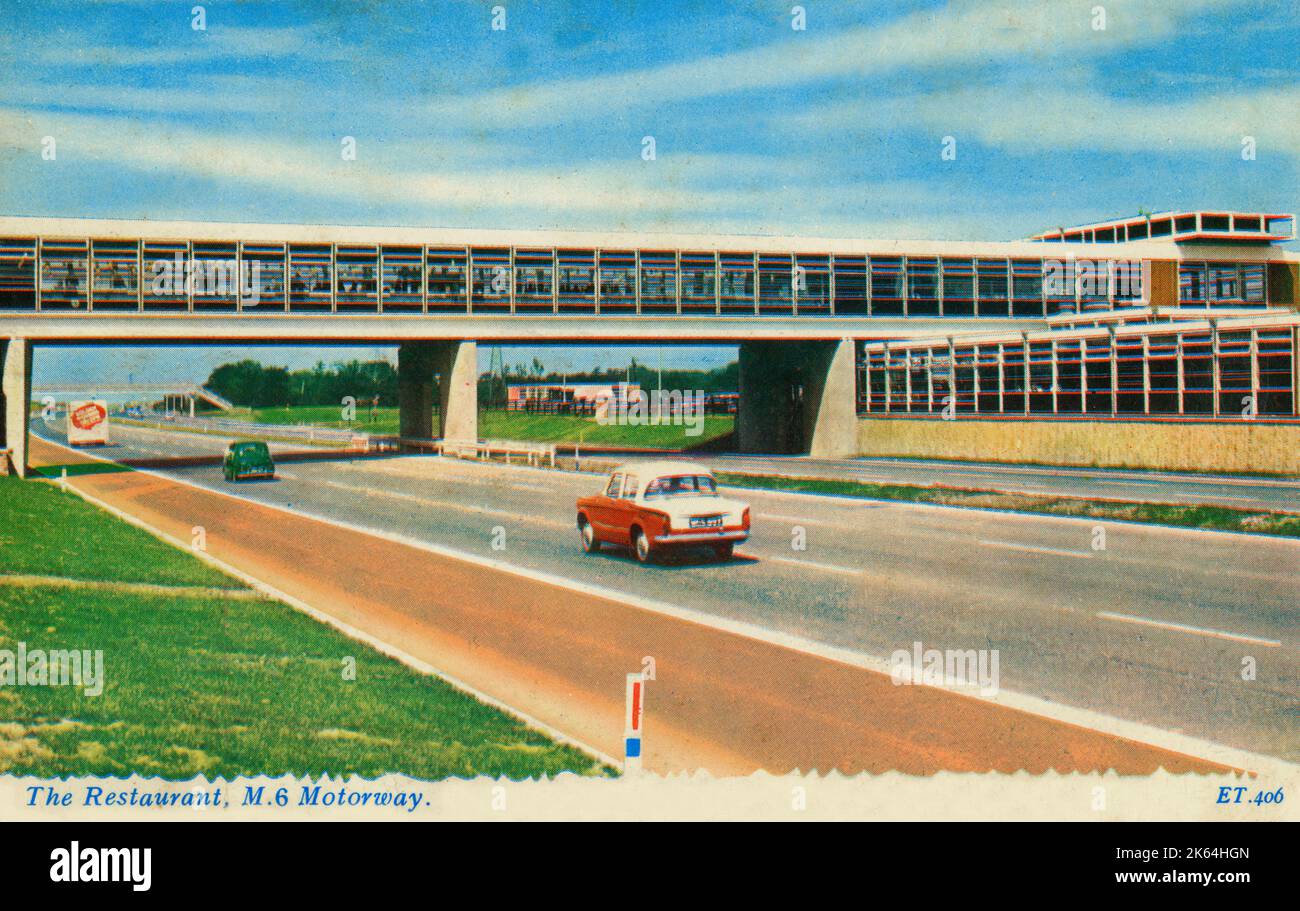 Charnock Richard Services (Fortes) - a motorway service station, between Junctions 27 and 28 of the M6 in England, which opened in 1963. Pictures here shortly after opening. Stock Photo