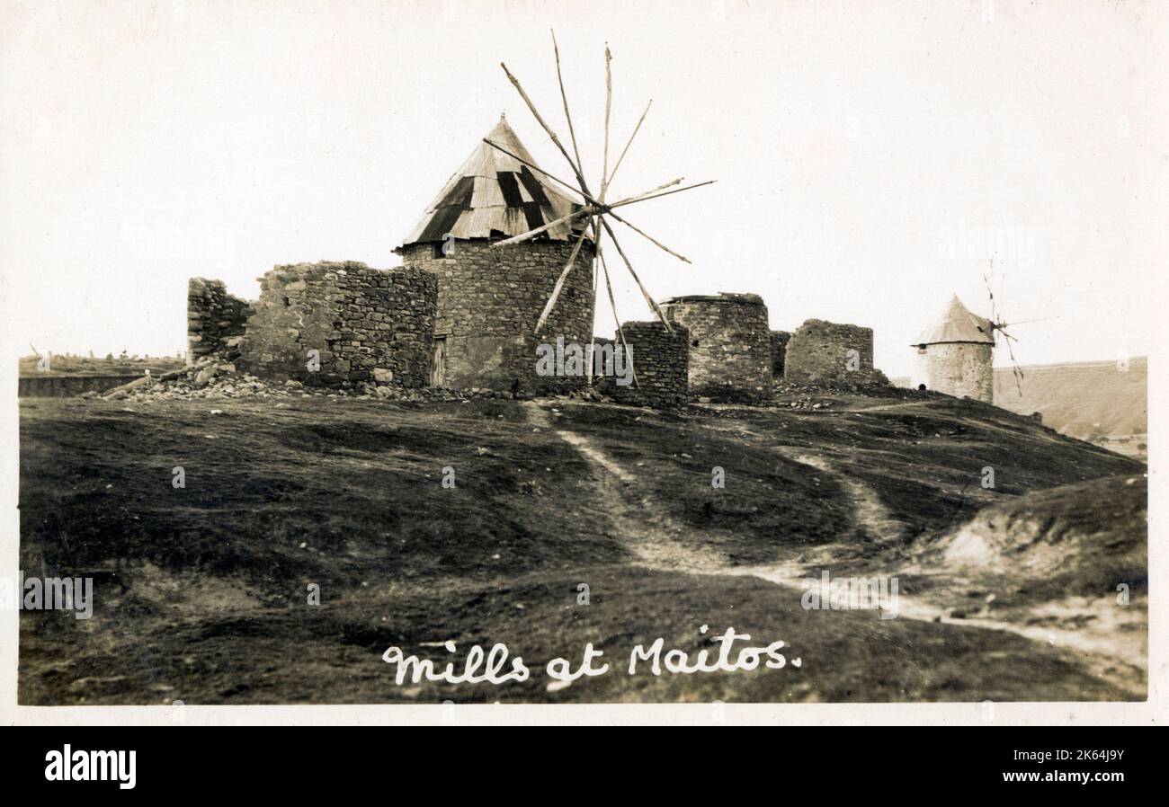 Windmills at Maitos, Chanakkale - Turkey - destroyed during WW1. Stock Photo