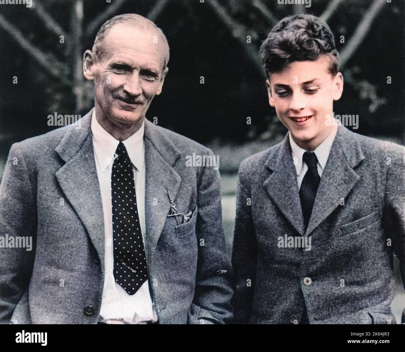 Bernard Law Montgomery, 1st Viscount Montgomery of Alamein (then just General Montgomery!) (1887-1976) visits his 15-year-old son David (David Montgomery, 2nd Viscount Montgomery of Alamein) (1928-) a pupil at  Amesbury School, nr. Hindhead, Surrey, England. Stock Photo