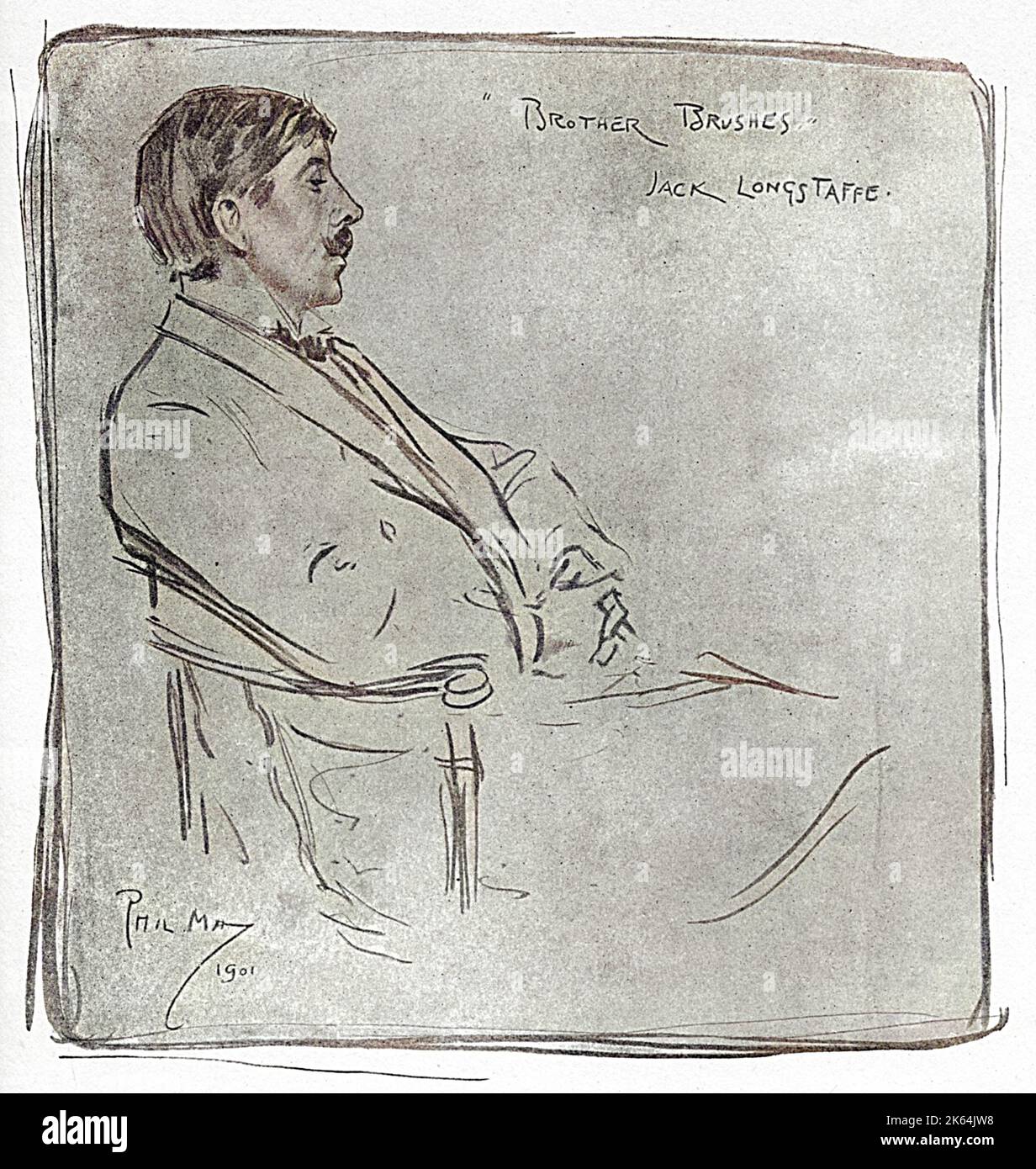 Brother Brushes' - Portrait drawing by Phil May of Sir John Longstaff (1862-1941) - Australian Artist, painter, war artist and a five-time winner of the Archibald Prize.     Date: 1901 Stock Photo