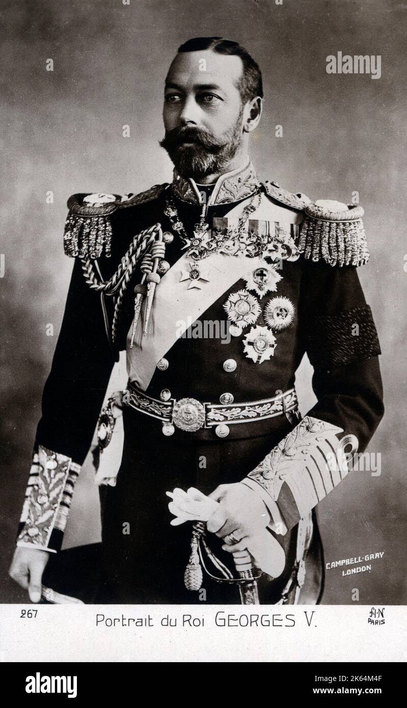 King George V (1865-1936) -  King of the United Kingdom and the British Dominions, and Emperor of India - in ceremonial attire. Stock Photo