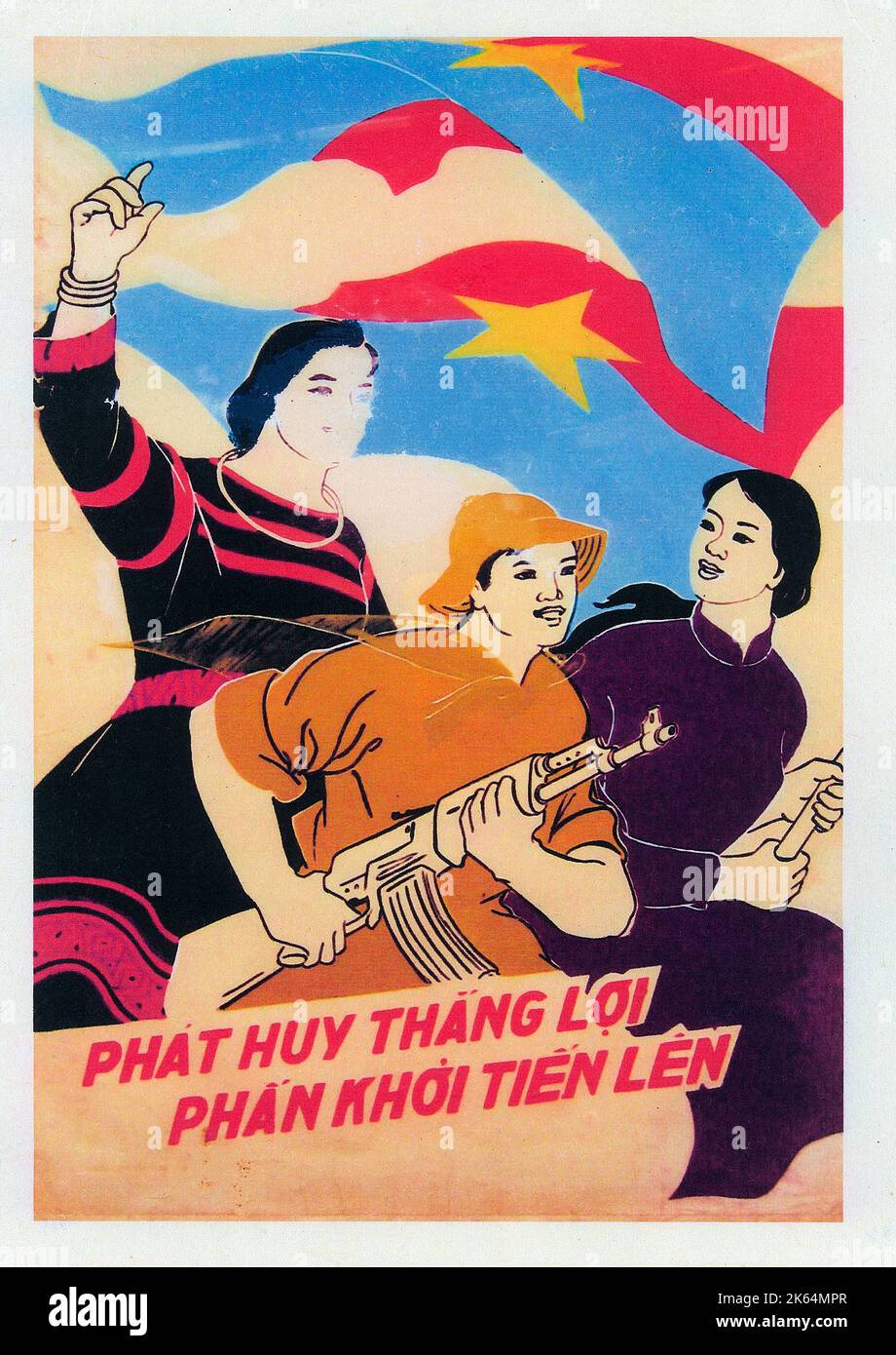 Vietnamese Patriotic Poster - 'Encourage Progress and Excitement' Stock Photo
