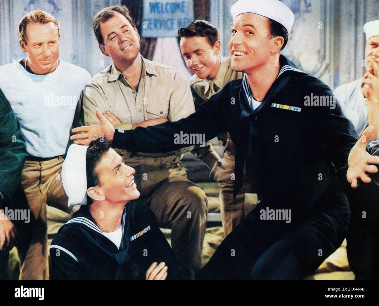 Frank Sinatra, Gene Kelly, on-set of the Film, 'Anchors Aweigh'', MGM, 1945 Stock Photo