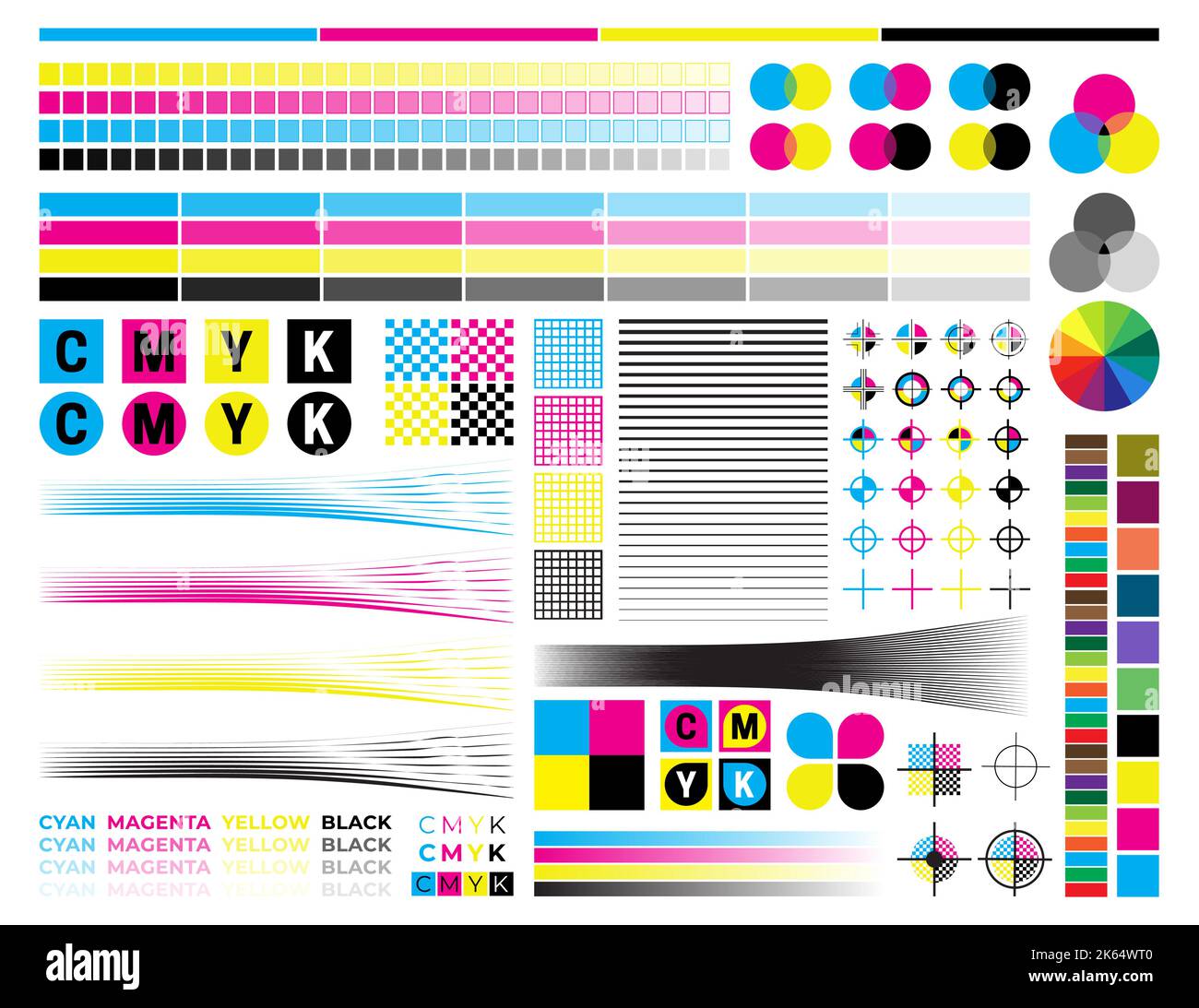 CMYK Print Calibration Illustration With Offset Printing Marks And CMYK Print Calibration Illustration With Offset Printing Marks And