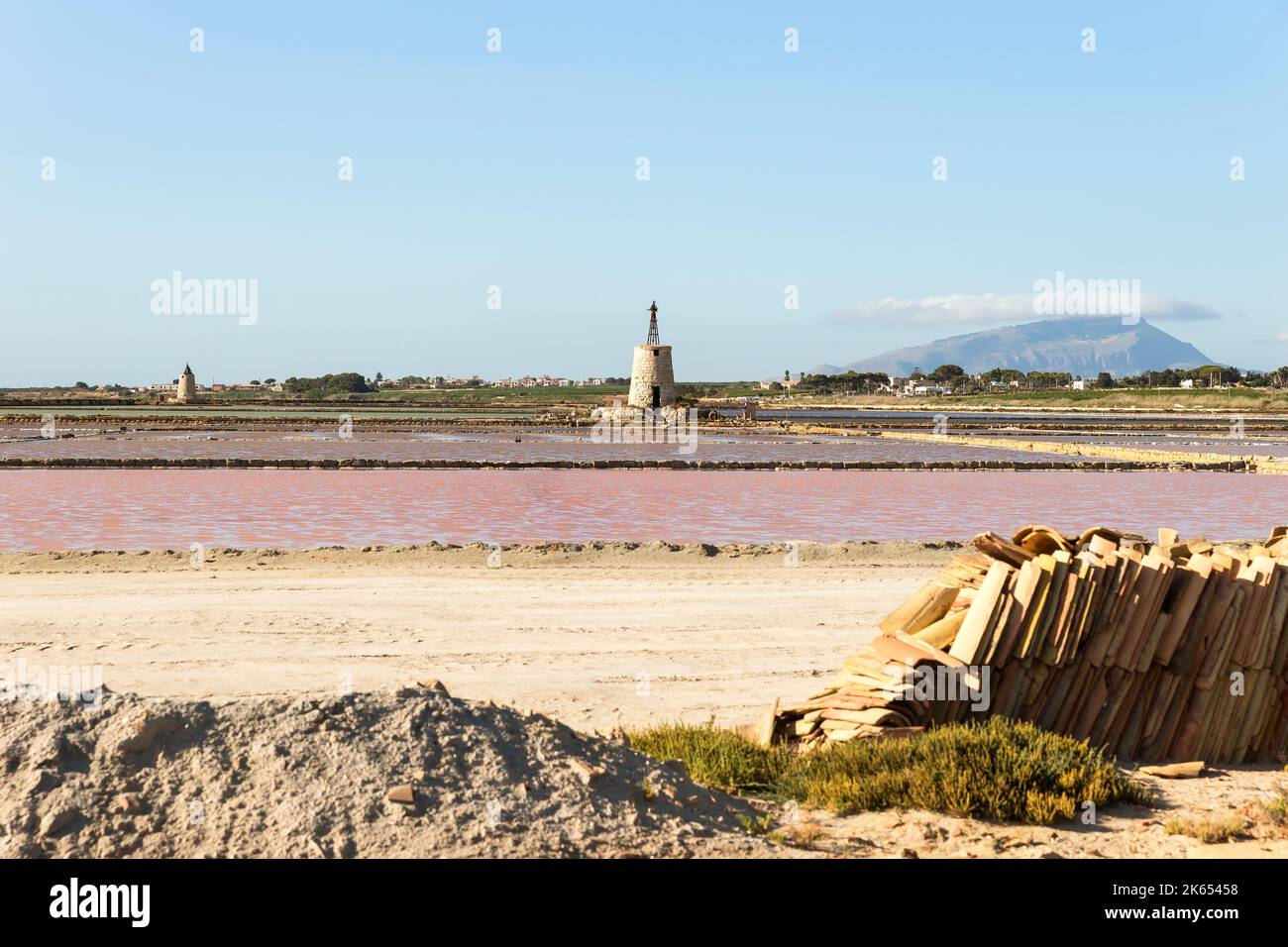 Beautiful Sceneries of The Nature Reserve of the 'Saline dello Stagnone' in Marsala, Trapani Province, Sicily, Italy. Stock Photo