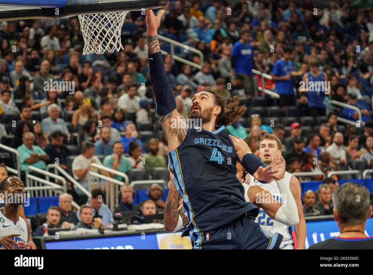 Orlando, Florida, USA, October 11, 2022, Memphis Grizzlies center Steven Adams #4 makes a basket against the Orlando Magic at the Amway Center.  (Photo Credit:  Marty Jean-Louis) Credit: Marty Jean-Louis/Alamy Live News Stock Photo