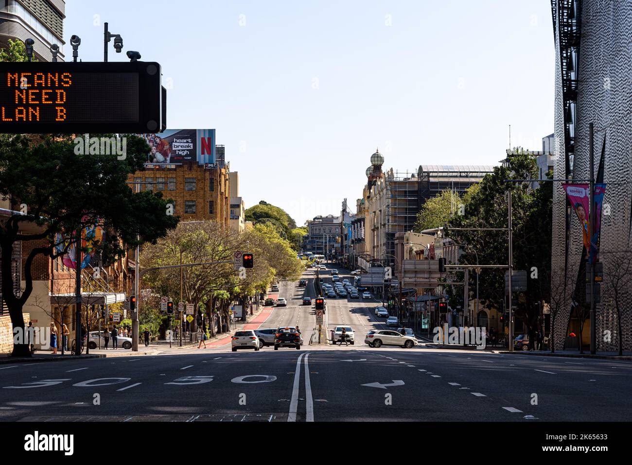 Looking west on Broadway in Chippendale and Ultimo where it becomes the eastern end of Parramatta Road Stock Photo