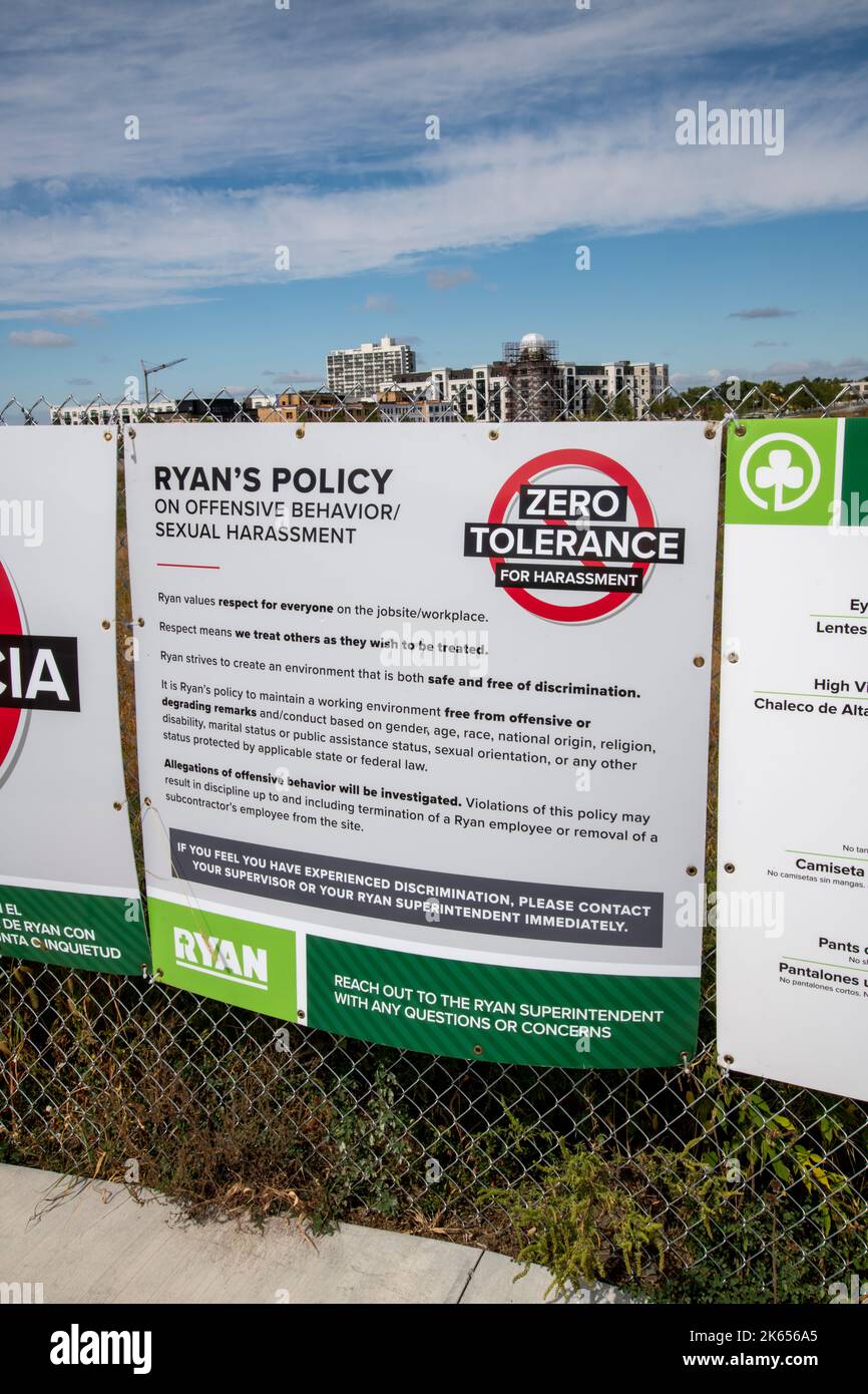 St. Paul, Minnesota. Zero tolerance harassment sign at construction
