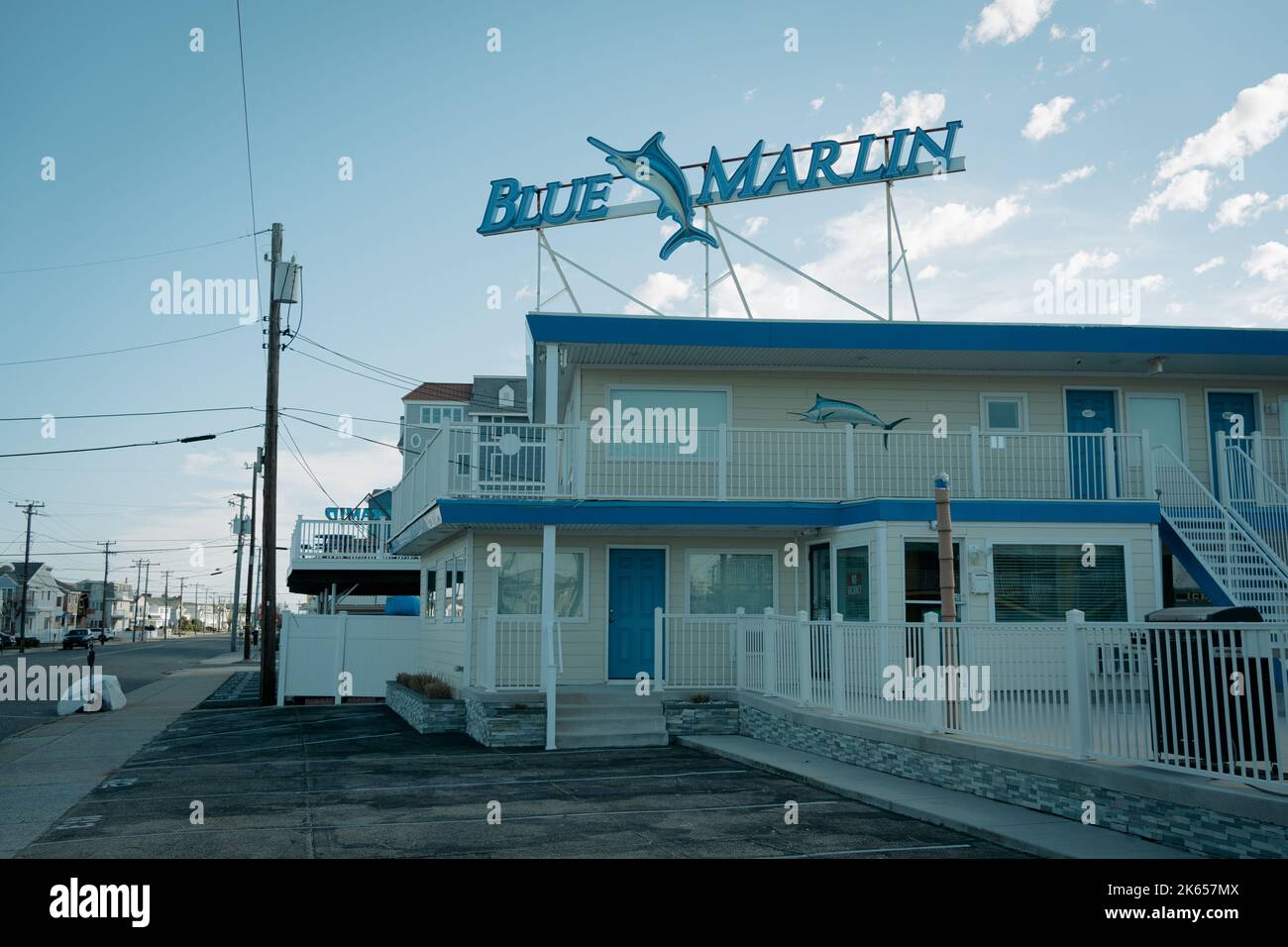 Blue Marlin Motel vintage sign, Wildwood Crest, New Jersey Stock Photo