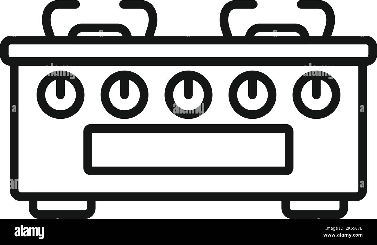 Gas stove icon outline vector. Ktichen cooker. Fire pot Stock Vector