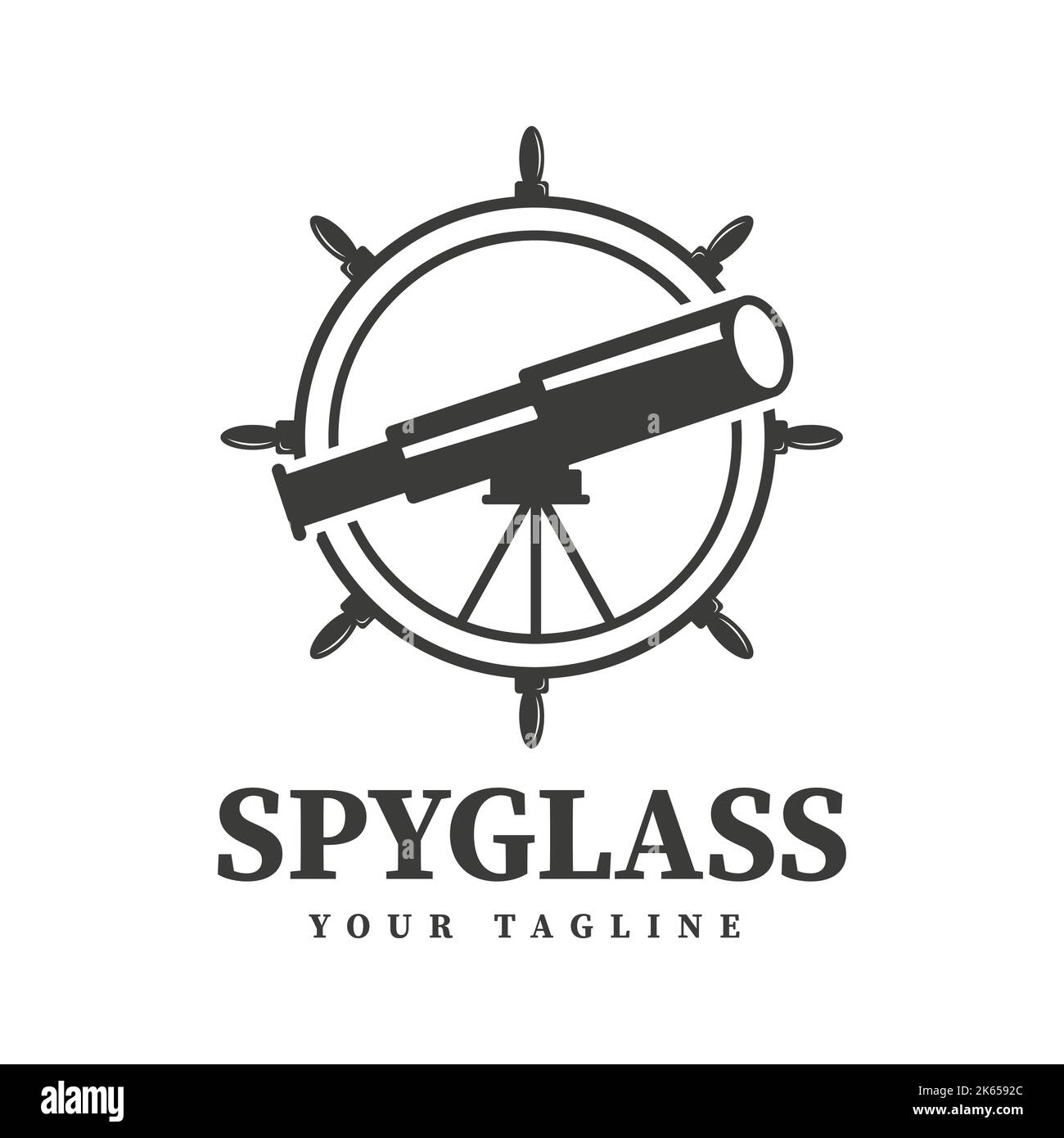 Vintage logo Vector nautical spyglass icon Marine Labels, badges, posters. Vector illustration Stock Vector