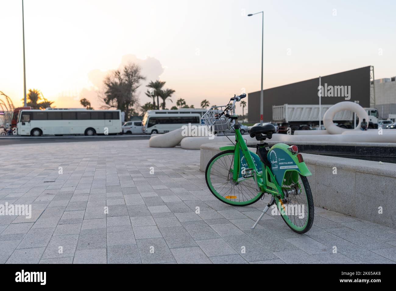 Pick and Ride is the first-ever dock-less smart cycle in Flag Plaza, Qatar. Stock Photo