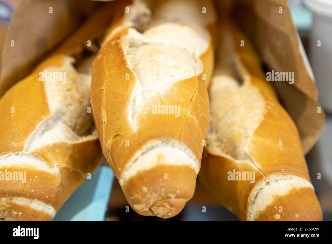 Baked flourbased food. Bread with a crispy crust called French bread