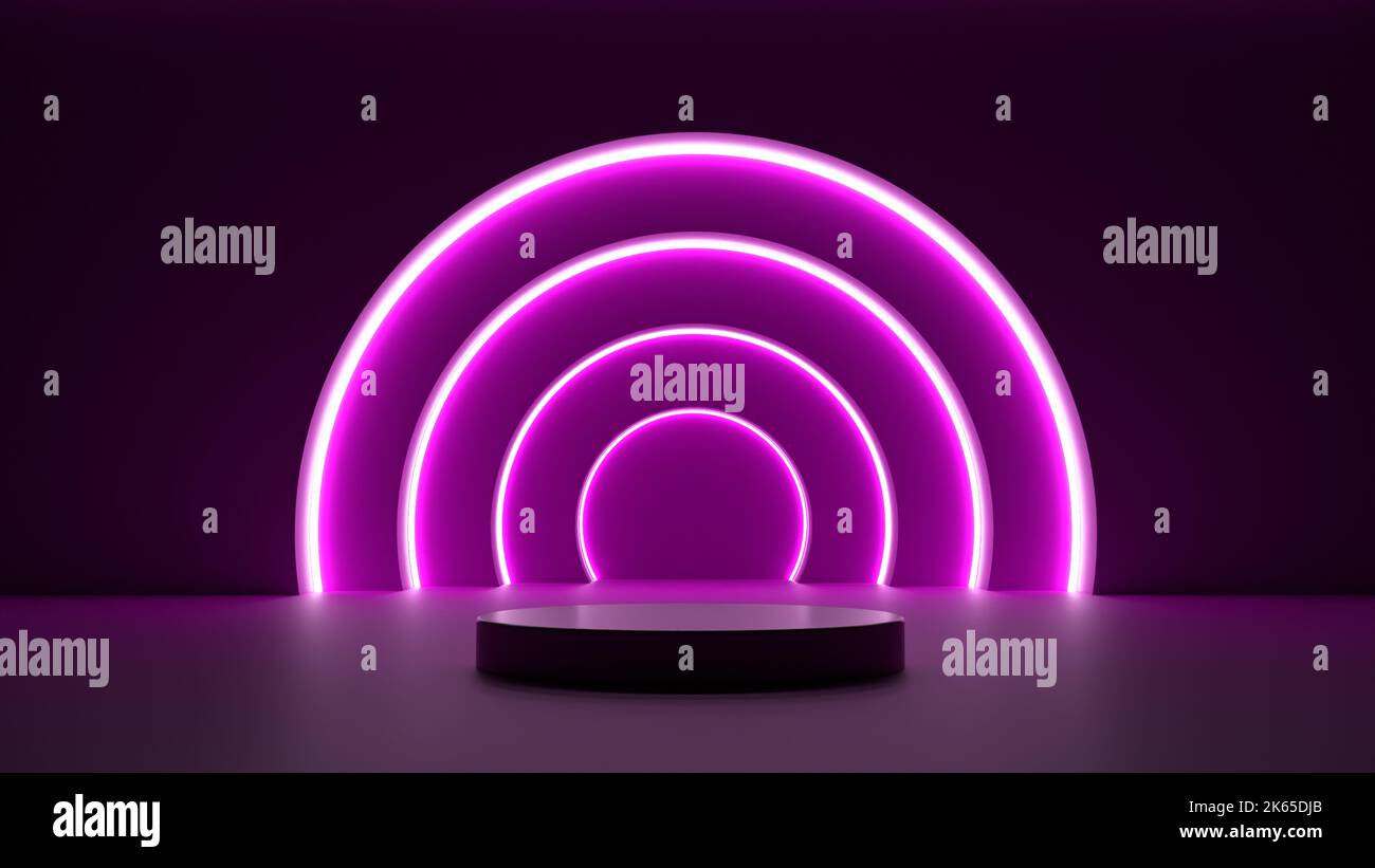 purple neon product podium 3d render, abstract concept for product showcase, empty stage for product presentation Stock Photo