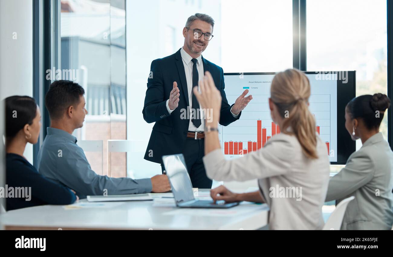 Business people presentation, question feedback and planning ideas