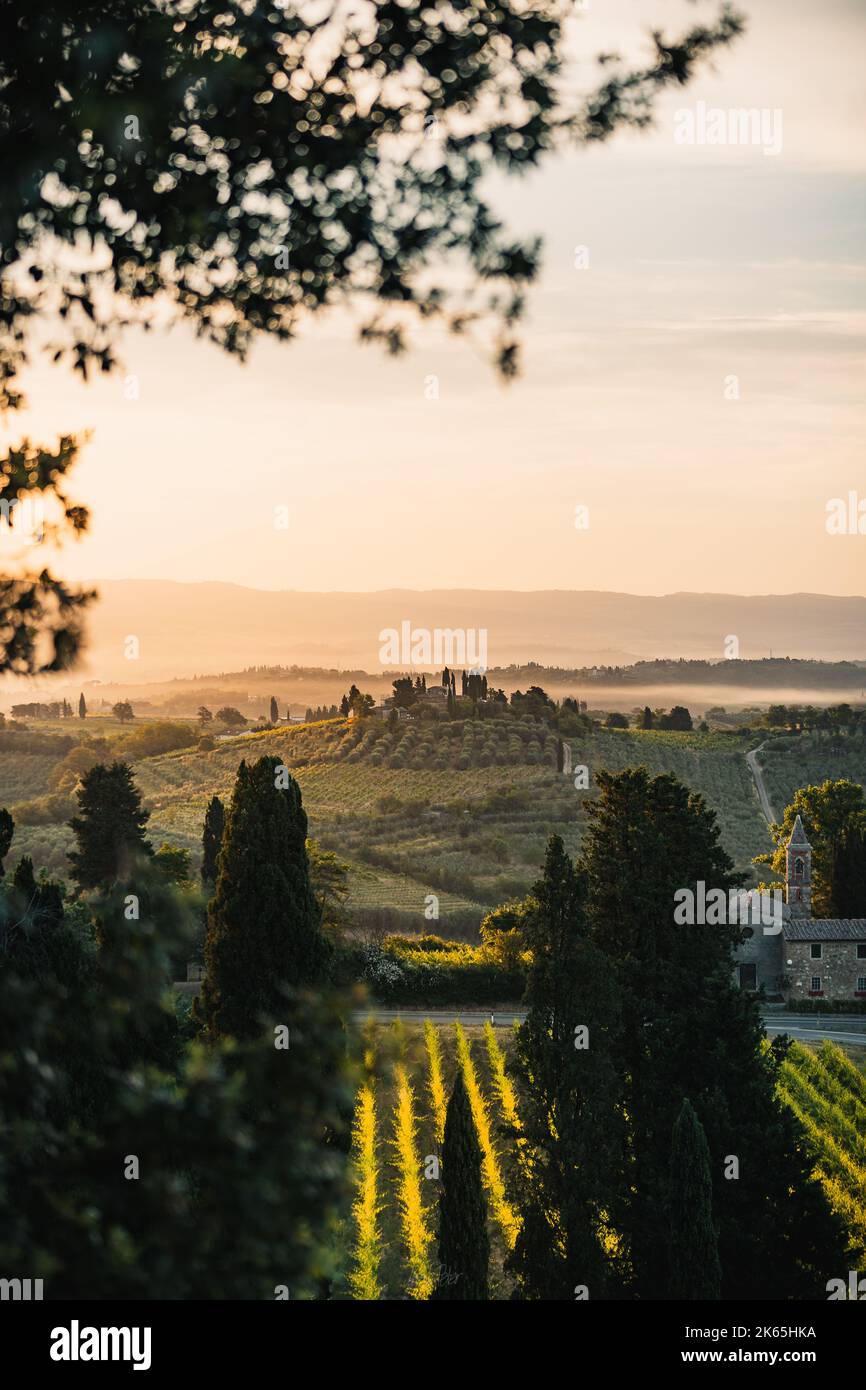 San Gimignano - Siena/Toscana. One of my favorite shots from toscana trip withmy love this year. finally there was fog. Stock Photo