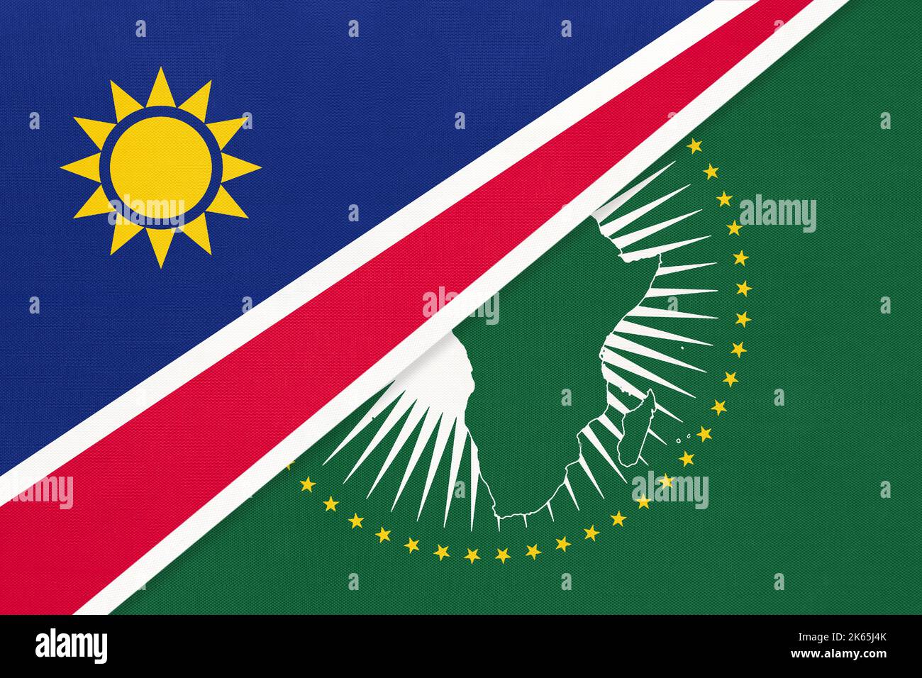 African Union and Namibia national flag from textile. Africa continent