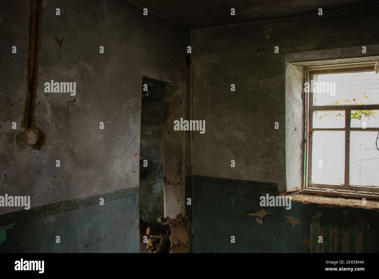 old abandoned onestory building dark without windows and doors