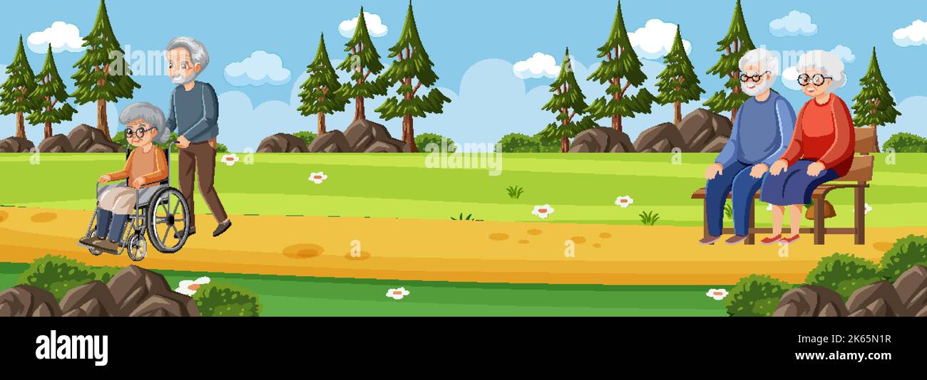 Outdoor park with elderly people illustration Stock Vector Image & Art ...