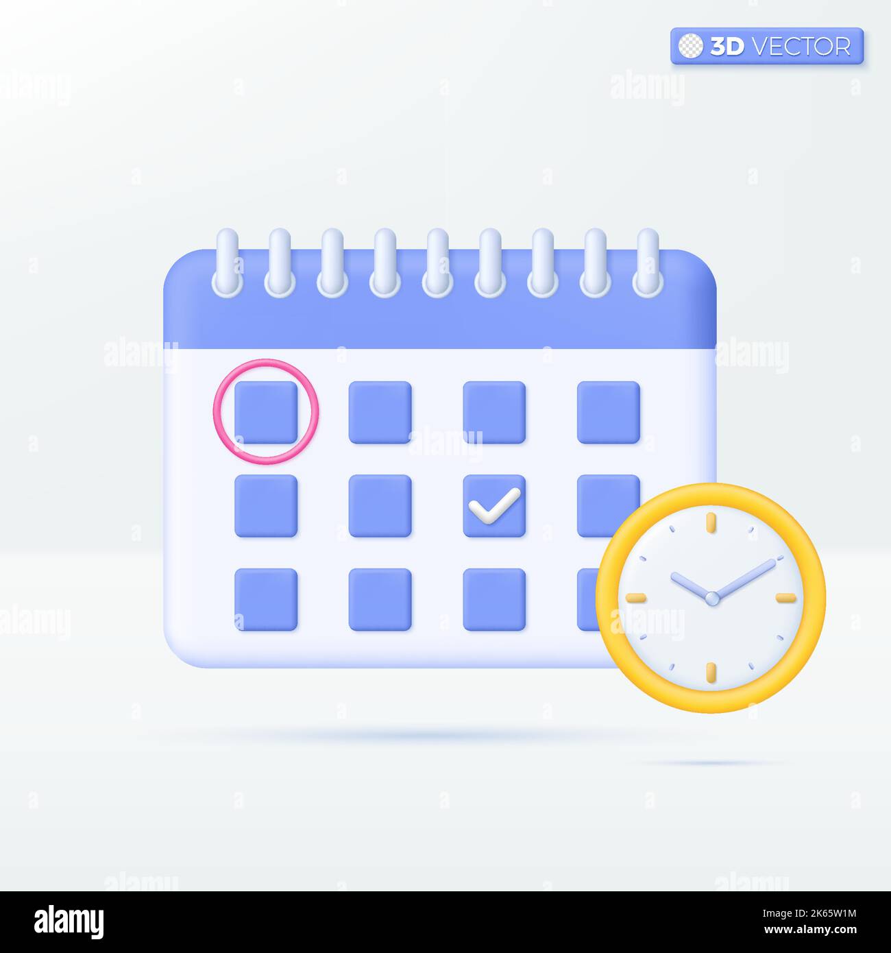 Calendar and clock icon symbols. Schedule, reminder business or event planning concept. 3D vector isolated illustration design. Cartoon pastel Minimal Stock Vector