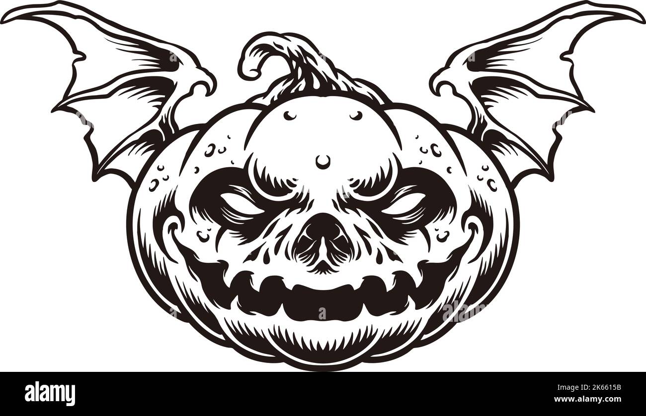 Halloween character the pumpkin head with bat wing Vector illustrations ...